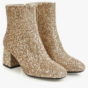 Gold Sequin Ankle Boots with a Chunky Heel